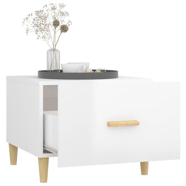 vidaXL Klubska mizica visok sijaj bela 50x50x40 cm konstruiran les