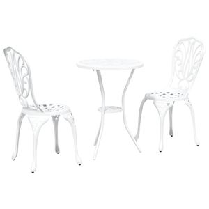 vidaXL Vrtnik Bistro Set 3 pcs Bela Aluminij