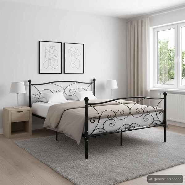 vidaXL Posteljni okvir z letvenim dnom črn kovinski 160x200 cm