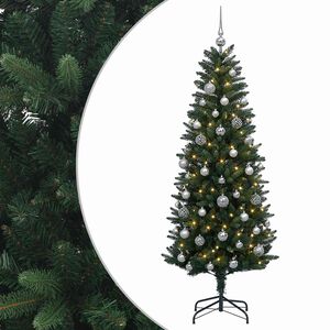 vidaXL Umjetno božično drevo z okrasnimi kroglami 120 cm 150 LED