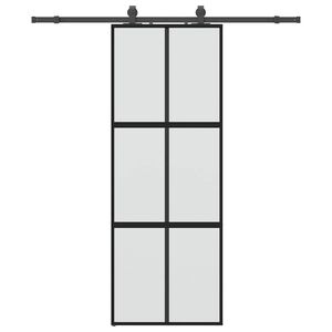 vidaXL Drsna vrata z opremo črna 76x205 cm kaljeno steklo