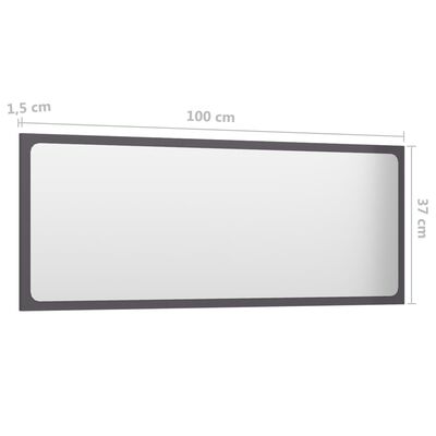 vidaXL Kopalniško ogledalo visok sijaj sivo 100x1,5x37 cm iverna pl.