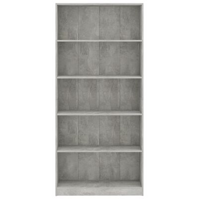 vidaXL Knjižna omara 5-nadstropna betonsko siva 80x24x175cm iverna pl.