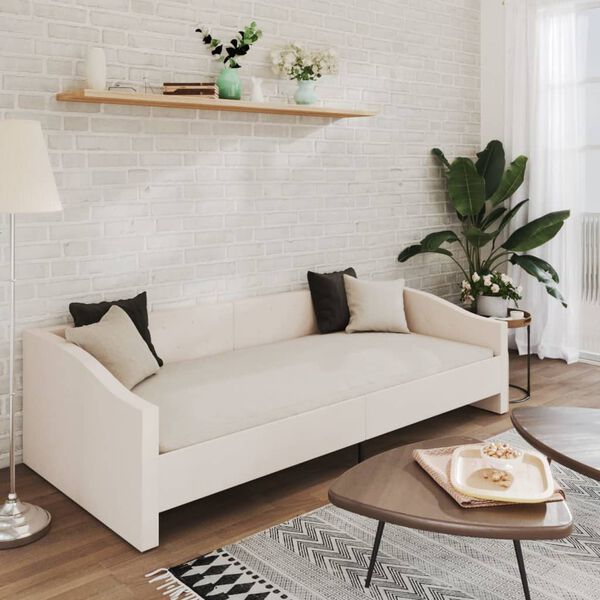 vidaXL Dnevna postelja USB z vzmetnico krem blago 90x200 cm