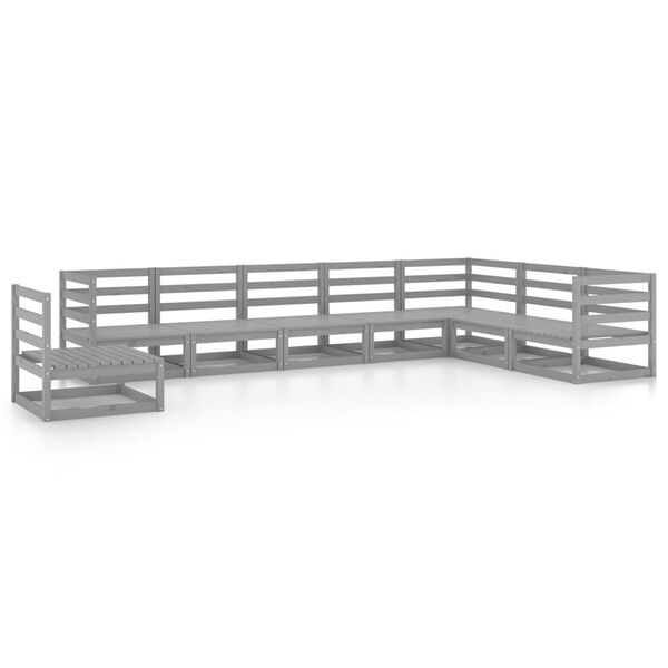 vidaXL Vrtna sedežna garnitura 8-delna siva trdna borovina