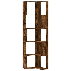vidaXL Kotna knjižna omara 5-nadstropna dimljen hrast 50x50x179 cm