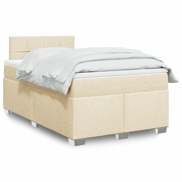 vidaXL Box spring postelja z vzmetnico krem 120x190 cm blago