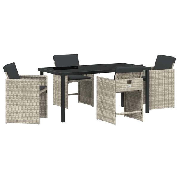 vidaXL Komplet za jedilnico v vrtu 5 pcs Svetlo siva poli ratan