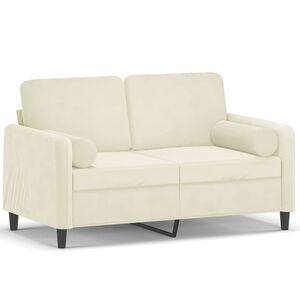 vidaXL Kavč dvosed z okrasnimi blazinami krem 120 cm žamet