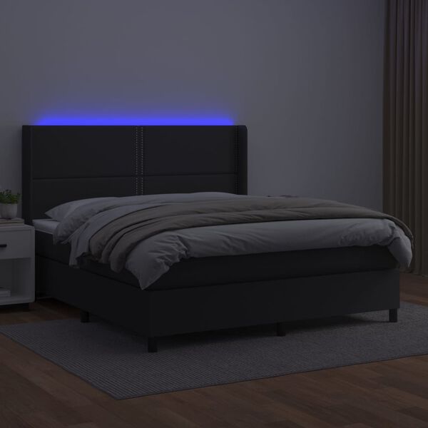 vidaXL Box spring postelja z vzmetnico LED črna 160x200cm umetno usnje