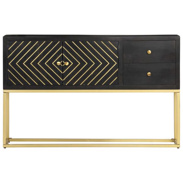 vidaXL Komoda črna in zlata 120x30x75 cm trden mangov les