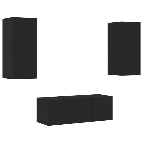 vidaXL Komplet TV omaric LED 4-delni črn inženirski les