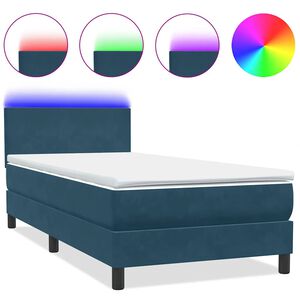 vidaXL Box spring postelja z vzmetnico LED temno modra 80x220 cm žamet