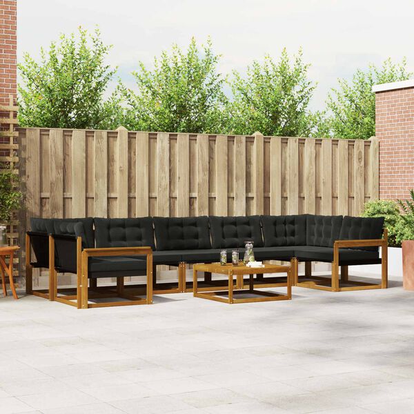 vidaXL Zunanja garnitura za sedenje z blazino 8 pcs Naravna in črna