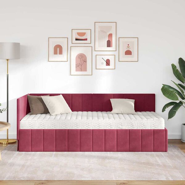 vidaXL Kotni okvir postelje z matrico z vzglavjem 2 pcs Zelena Žamet