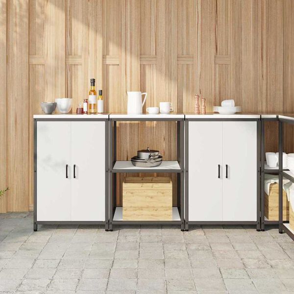 vidaXL Kuhinjski set za shranjevanje s polico z vrati 3 pcs Bela Jeklo