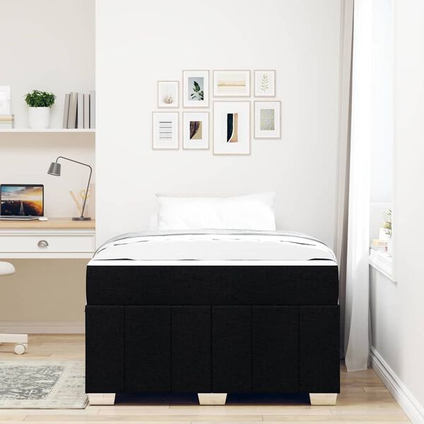 vidaXL Konstrukcija postelje z vzmetnico Črna 120 x 200 cm blago