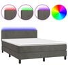 vidaXL Box spring postelja z vzmetnico LED temno siva 140x190 cm žamet