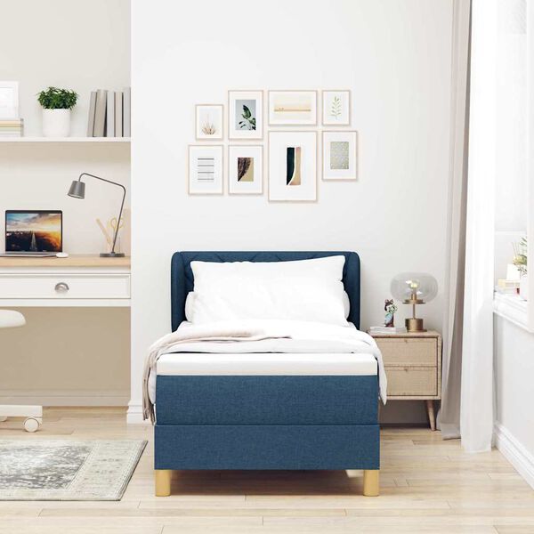 vidaXL Postelja z vzmetnico z vzmetnico Modra 80 x 200 cm blago