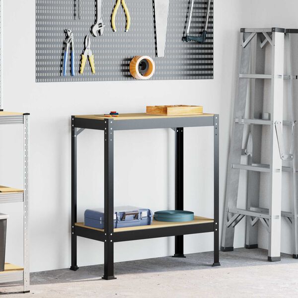 vidaXL Delovne klopi s polico Črna 81 x 41 x 91 cm Konstruiran les