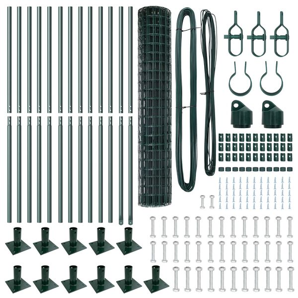 vidaXL Ograja s stebrom Zelena 1,2 x 25 m Jeklo in PVC