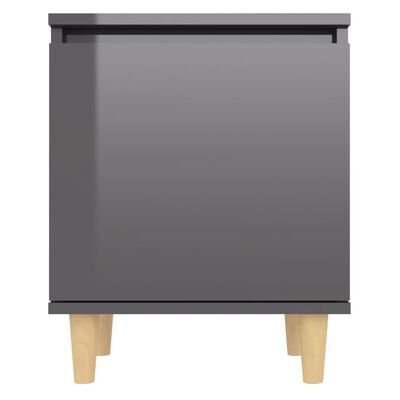 vidaXL Nočna omarica z lesenimi nogami visok sijaj siva 40x30x50 cm