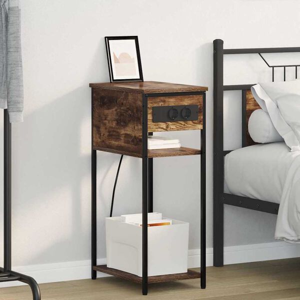 vidaXL Nočna omarica Dimljeni oreh 41 x 28 x 76 cm Konstruiran les