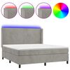 vidaXL Box spring postelja z vzmetnico LED svetlo siva 180x200cm žamet
