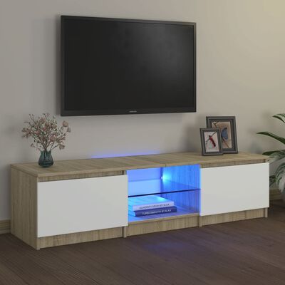 vidaXL TV omarica z LED lučkami bela in sonoma hrast 140x40x35,5 cm