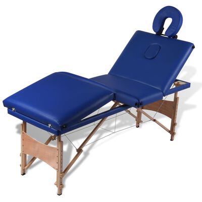 vidaXL Zložljiva masažna miza 4 cone z lesenim okvirjem modra