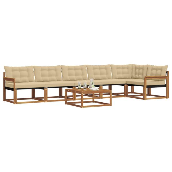 vidaXL Zunanja garnitura za sedenje z blazino 7 pcs Naravna in bež