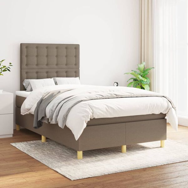 vidaXL Box spring postelja z vzmetnico taupe 120x200 cm blago