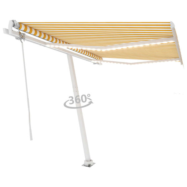 vidaXL Avtomatska tenda LED + senzor 300x250 cm rumena/bela