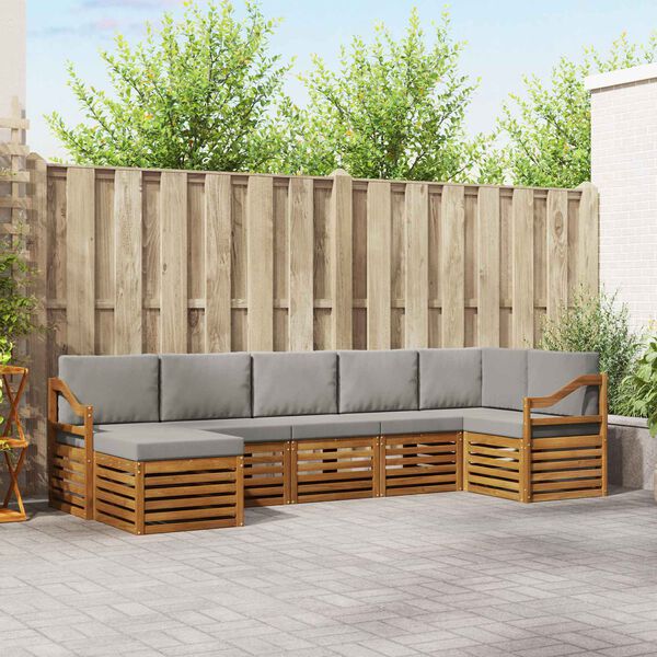 vidaXL Sedežne garniture z blazino 7 pcs Naravna in svetlo siva