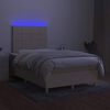 vidaXL Box spring postelja z vzmetnico LED krem 120x190 cm blago