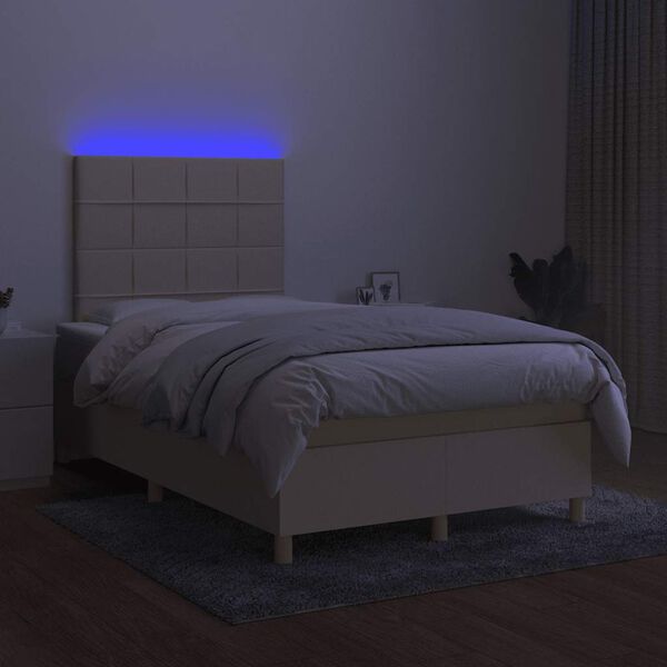 vidaXL Box spring postelja z vzmetnico LED krem 120x190 cm blago