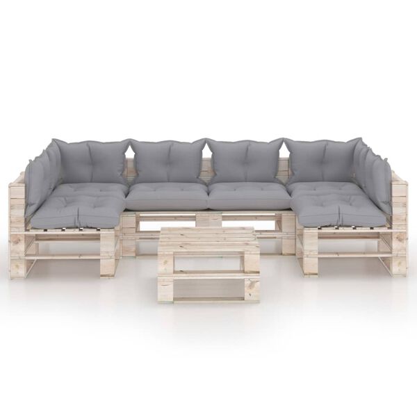 vidaXL Vrtna sedežna garnitura iz palet 7-delna z blazinami borovina