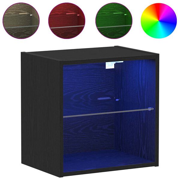 vidaXL Floating Shelf with LED Light s polico Črna 40 x 28,5 x 40 cm