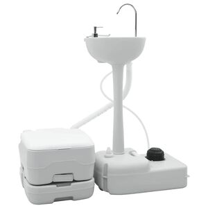 vidaXL Set kampirnega WC-ja 2 pcs Siva in bela