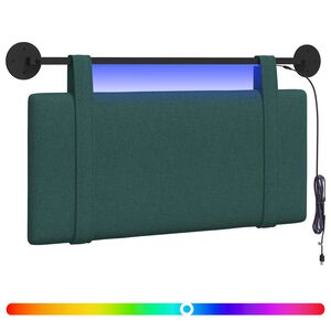 vidaXL Viseče vzglavje postelje Z LED svetlobo Temno zelena Blago