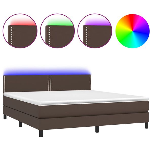 vidaXL Box spring postelja vzmetnico LED rjava 180x200 cm umetno usnje