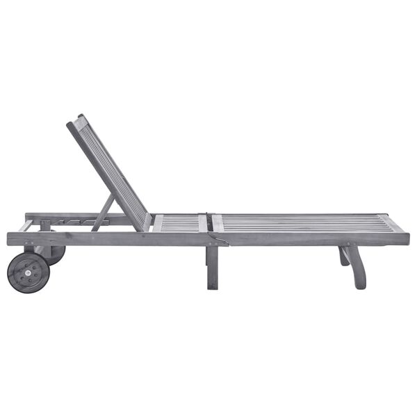 vidaXL Vrtni ležalnik z blazino siv trden akacijev les