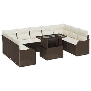 vidaXL Vrtna sedežna garnitura z blazino 10 pcs Rjava Poly ratan