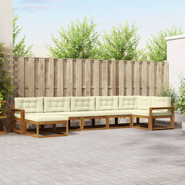 vidaXL Zunanja garnitura za sedenje z blazino 7 pcs Naravna in smetana