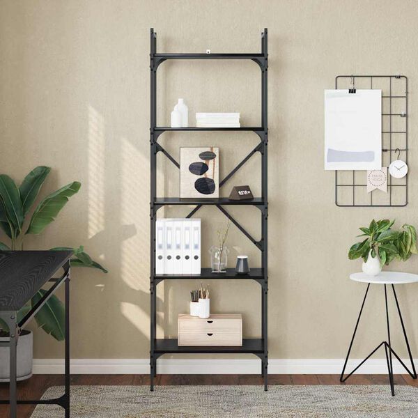 vidaXL Knjižna omara Črna Orehovina 56 x 32 x 174 cm Konstruiran les