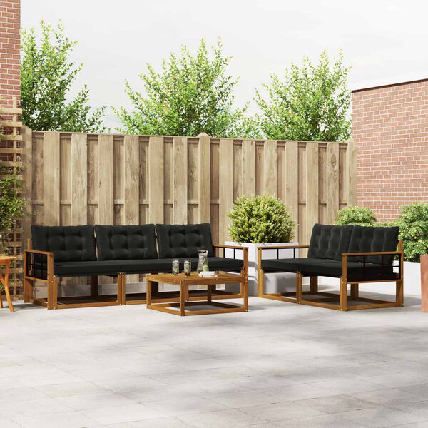 vidaXL Zunanja garnitura za sedenje z blazino 6 pcs Naravna in črna