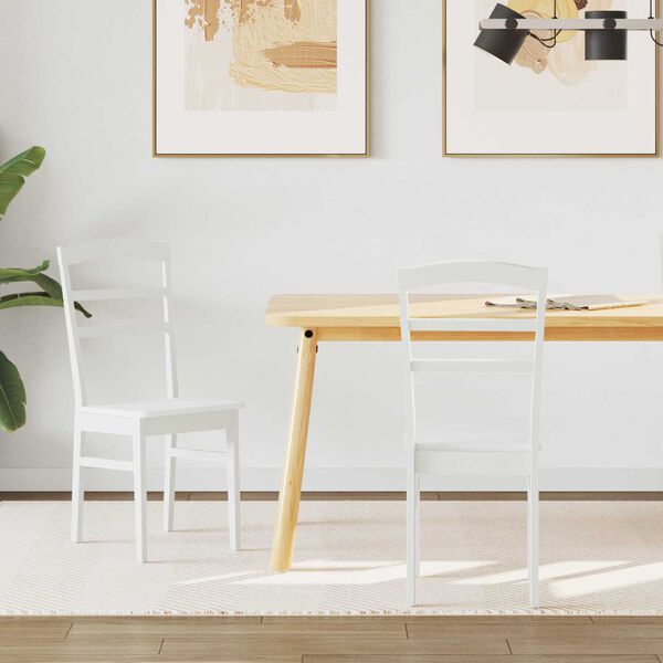 vidaXL Jedilni stol 2 pcs Bela Masivno gumovo les