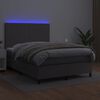 vidaXL Box spring postelja z vzmetnico LED siva 140x190cm umetno usnje