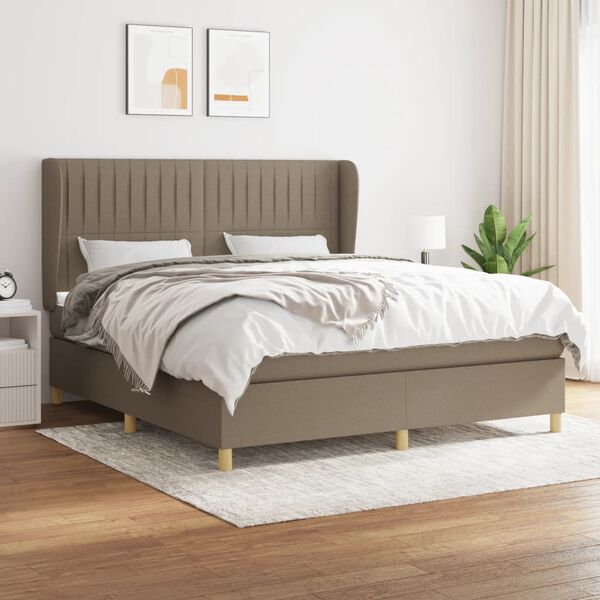 vidaXL Box spring postelja z vzmetnico taupe 160x200 cm blago