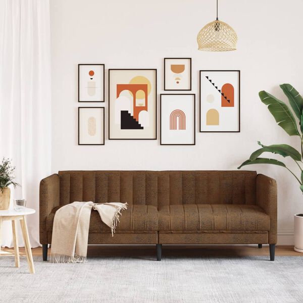 vidaXL Kavč trosed rjava umetno semiš usnje